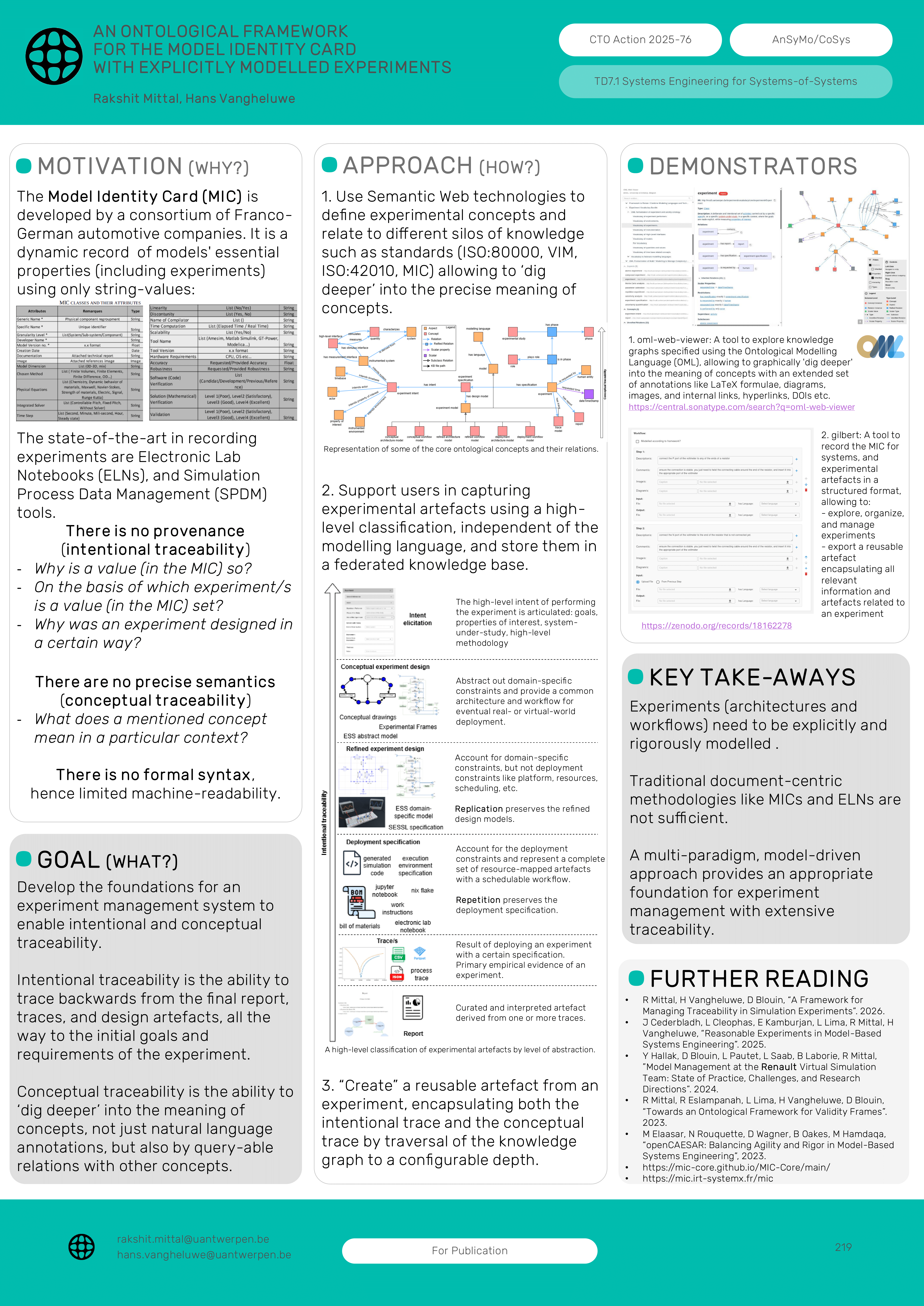 An Ontological Framework for the Model Identity Card with Explicitly Modelled Experiments